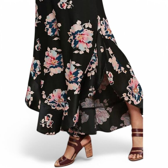 Anthropologie Elevenses Tansy Ruffle Leg Pants Black Floral US Size 6 - Picture 5 of 15